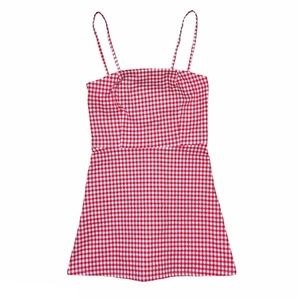 New Red and White Gingham Plaid Mini Cami Dress